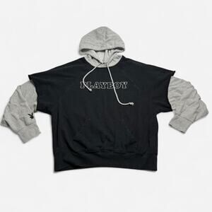 Playboy PacSun Layered Hoodie Black Gray Small Boxy Cropped Streetwear